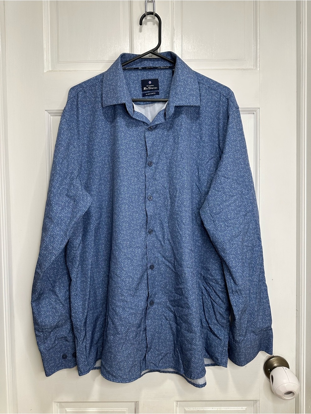 Ben Sherman Patterned Button Down Long Sleeve Slim Fit Shirt in Blue Size XL
